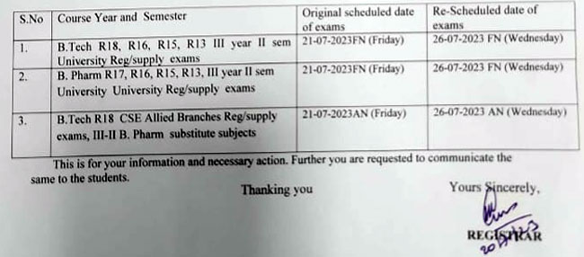 JNTUH exams postponed